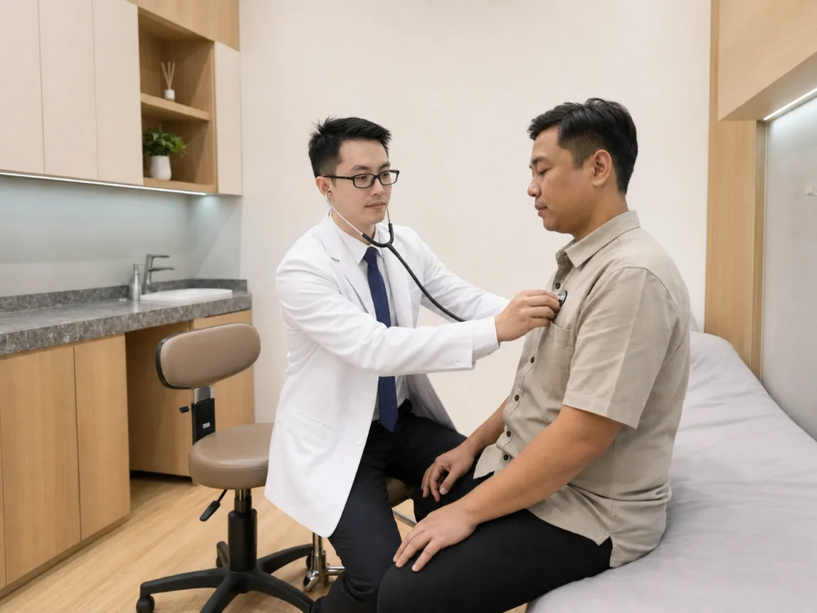 Dokter memeriksa pasien di ruang konsultasi Irish Medika